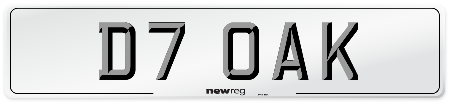 D7 OAK Number Plate from New Reg